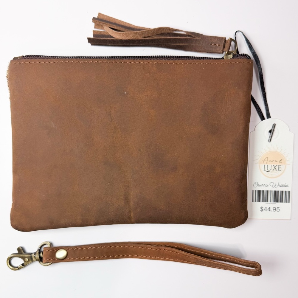 Hair-on Hide Wristlet Clutch with Brown Leather Diamond - Picture 4 of 6